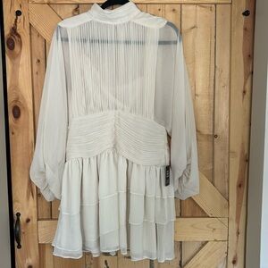 Express Mock Neck Long Sleeve Pleated Waist Tiered Ruffle Mini Dress size 8